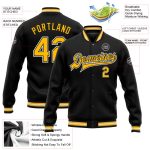 Personalized Black Gold-White Varsity Letterman Bomber Jacket Full-Snap 3 Personalized Black Gold-White Bomber Full-Snap