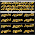 Customizable Black and Gold Varsity Letterman Full-Snap Hoodie Jacket with Team Name and Number Personalized Black Gold-White