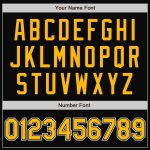Custom Name and Number Varsity Letterman Bomber Jacket Black Gold White Two Tone Full-Snap Personalized Black Gold-White