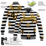Personalized Gold Snowflakes Black White Christmas Bomber Varsity Letterman Jacket 2, 3D Full-Snap Style Personalized Black