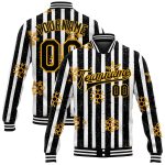 Personalized Black Gold White Christmas Snowflakes 3D Bomber Varsity Letterman Jacket Personalized Black Gold-White Christmas