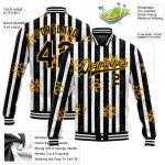 Personalized Black Gold White Christmas Snowflakes 3D Bomber Varsity Letterman Jacket Personalized Black Gold-White Christmas