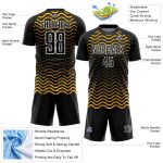 Personalized Black and Gold Geometric Lines Soccer Jersey Uniform for Sublimation Personalized Black Gold-White Geometric