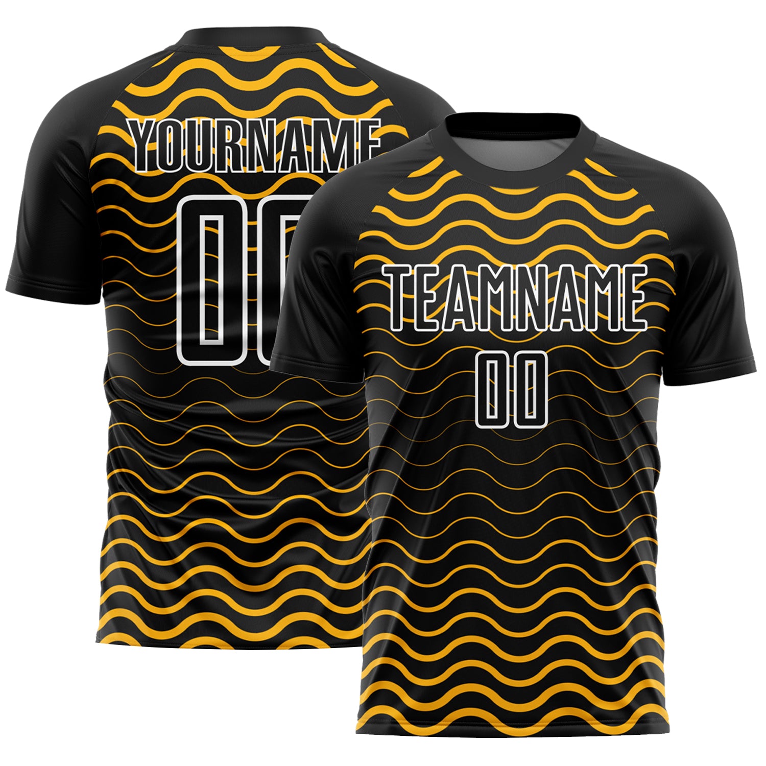 Custom Soccer Jersey with Personalized Name and Number - Black Gold White Geometric Lines Sublimation Team Uniform Personalized
