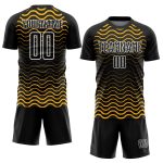 Personalized Black and Gold Geometric Lines Soccer Jersey Uniform for Sublimation Personalized Black Gold-White Geometric