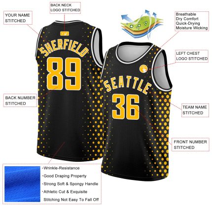 Custom City Edition Basketball Jersey - Personalized Black Gold-White Halftone with Name & Number Personalized Black Gold-White