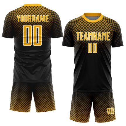 Personalized Sublimation Soccer Jersey - Black Gold and White Halftone Dots Design Personalized Black Gold-White Halftone