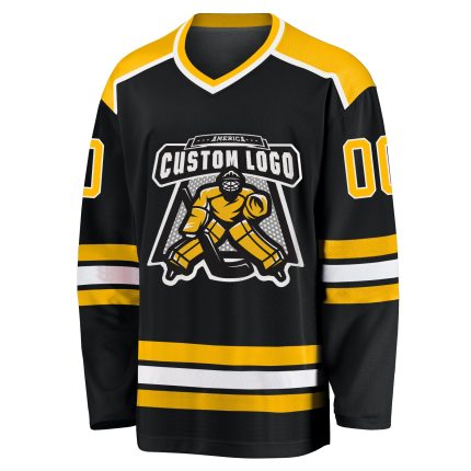 Personalized Black Gold White Hockey Jersey - Custom Sport Jersey 2 Personalized Black Gold-White Hockey Jersey 2