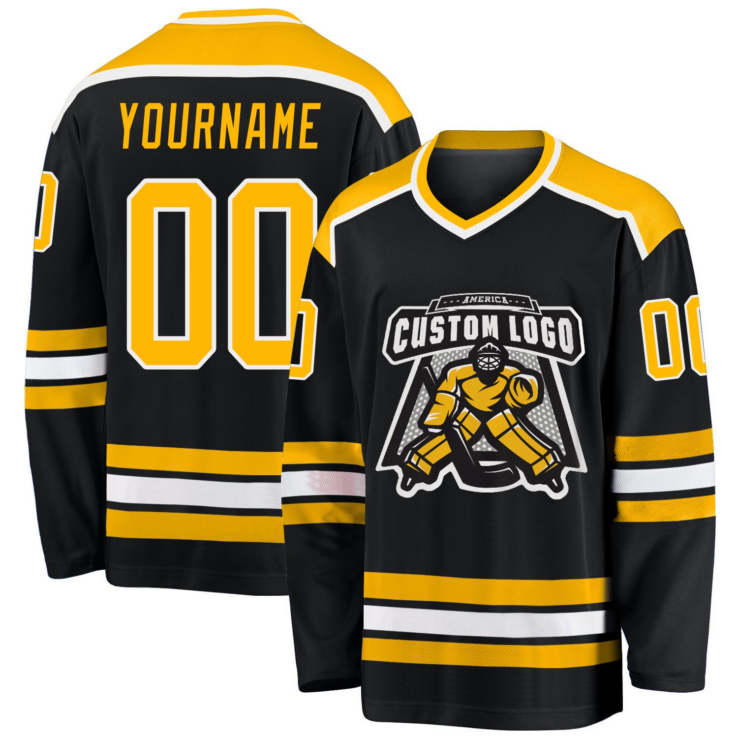 Personalized Custom Hockey Jersey - Black and Gold-White Design for Fans Personalized Black Gold-White Hockey Jersey