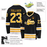Personalized Hockey Jersey in Black Gold and White - Custom Name and Number Personalized Black Gold-White Hockey Jersey