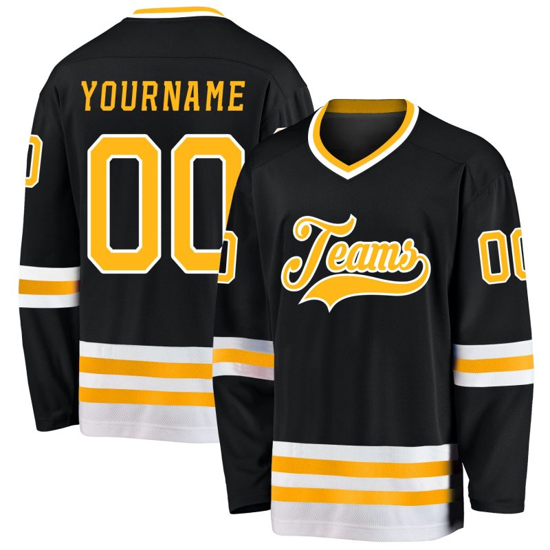Custom Black and Gold Hockey Jersey with Personalized Name and Number - Team Apparel Personalized Black Gold-White Hockey
