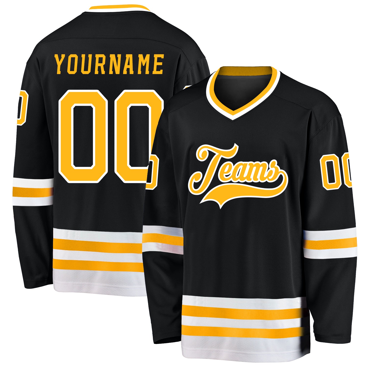 Custom Black and Gold Hockey Jersey with Personalized Name and Number - Team Apparel Personalized Black Gold-White Hockey