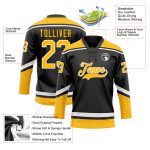 Personalized Black Gold White Hockey Jersey with Lace Neck Design Personalized Black Gold-White Hockey Lace Neck Jersey