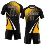 Custom Name Number Sublimation Volleyball Uniform Jersey - Personalized Black Gold White Lines Dots Design Personalized Black