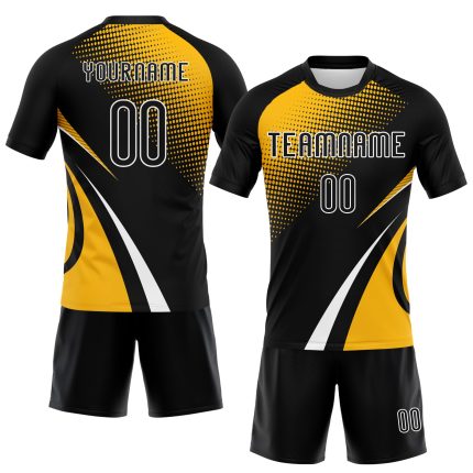 Custom Name Number Sublimation Volleyball Uniform Jersey - Personalized Black Gold White Lines Dots Design Personalized Black