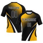 Custom Name Number Sublimation Volleyball Uniform Jersey - Personalized Black Gold White Lines Dots Design Personalized Black