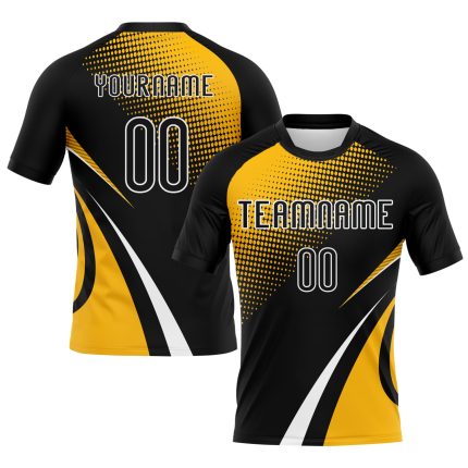 Custom Name Number Sublimation Volleyball Uniform Jersey - Personalized Black Gold White Lines Dots Design Personalized Black