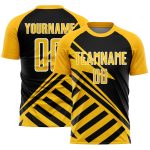 Personalized Black Gold Soccer Uniform Jersey with White Lines Design Personalized Black Gold-White Lines Sublimation Soccer