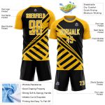 Personalized Black Gold Soccer Uniform Jersey with White Lines Design Personalized Black Gold-White Lines Sublimation Soccer