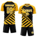 Personalized Black Gold Soccer Uniform Jersey with White Lines Design Personalized Black Gold-White Lines Sublimation Soccer