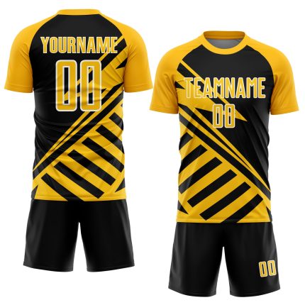 Custom black, gold and white soccer jersey, back view