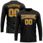 Custom Team Performance Long Sleeve T-Shirt with Personalized Black and Gold-White Name & Number Personalized Black Gold-White