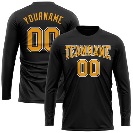 Personalized Long Sleeve Performance T-Shirt in Black and Gold-White for Men Personalized Black Gold-White Long Sleeve Performance