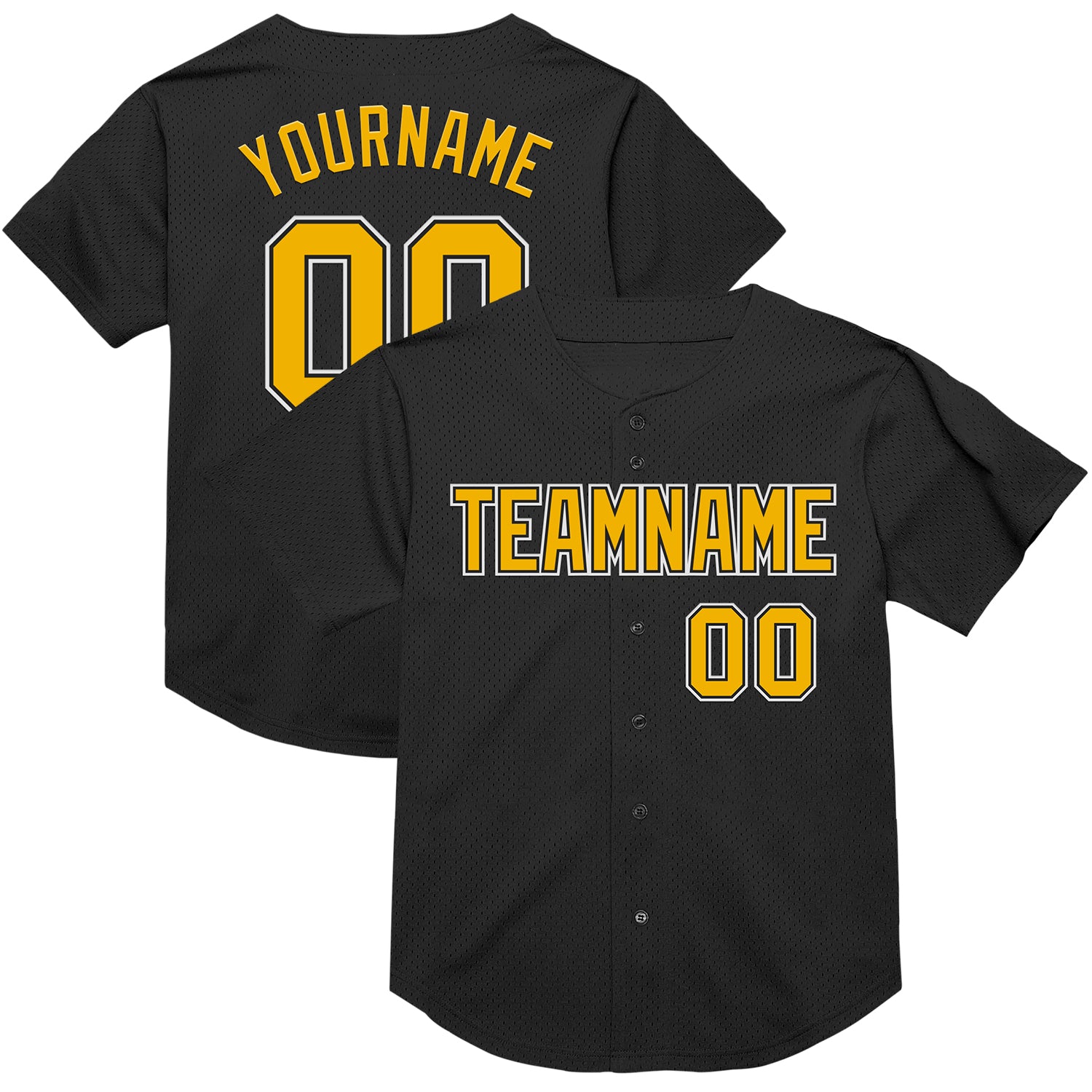 Personalized Black Gold White Mesh Baseball Jersey Authentic Throwback Personalized Black Gold-White Mesh Authentic Throwback