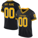 Custom Black Gold White Mesh Throwback Football Jersey with Personalized Name and Number Personalized Black Gold-White Mesh