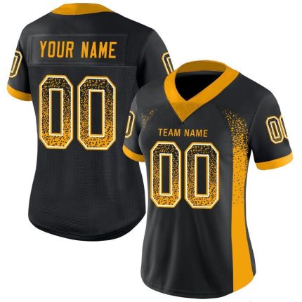 Personalized Drift Fashion Football Jersey - Black Gold-White Mesh Design Personalized Black Gold-White Mesh Drift Fashion
