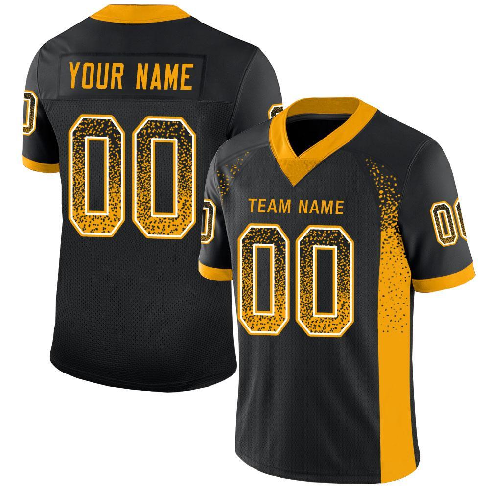 Personalized Black Gold-White Mesh Drift Fashion Football Jersey Team Custom Name and Number Custom Black Gold White Mesh Football Jersey with Personalized Name and Number - Drift Fashion Team Gear Personalized Black - Image 6