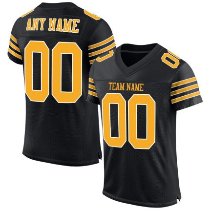 Personalized Black Gold White Football Jersey - Custom Mesh Jersey 2 Personalized Black Gold-White Mesh Football Jersey 2