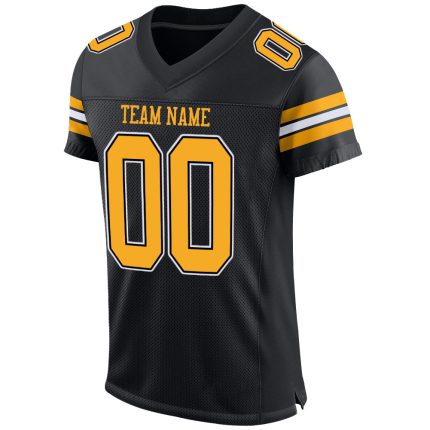 Custom Personalized Black and Gold White Mesh Football Jersey Personalized Black Gold-White Mesh Football Jersey