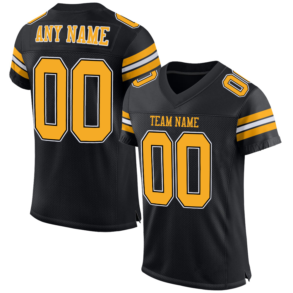 Custom Personalized Black and Gold White Mesh Football Jersey Personalized Black Gold-White Mesh Football Jersey