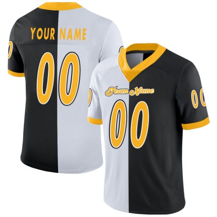 Custom Black Gold White Mesh Football Jersey with Personalized Name and Number - Fashion Team Apparel Personalized Black
