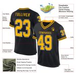 Personalized Black Gold White Throwback Football Jersey Mesh Design Personalized Black Gold-White Mesh Throwback Football