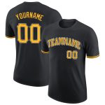 Custom Name and Number Black White Gold Performance T-Shirt - Personalized Team Apparel Personalized Black Gold-White Performance