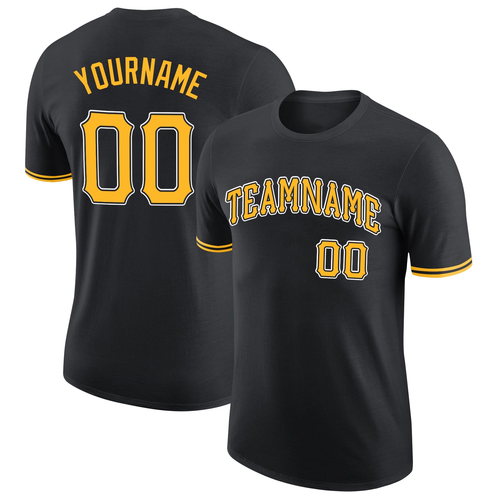 Custom Name and Number Black White Gold Performance T-Shirt - Personalized Team Apparel Personalized Black Gold-White Performance