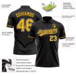 Custom Team Name Number Black Gold-White Golf Polo Shirt Performance Vapor Personalized Black Gold-White Performance Vapor