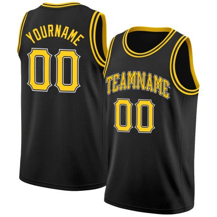 Personalized Black Gold White Basketball Jersey Round Neck Rib-Knit Personalized Black Gold-White Round Neck Rib-Knit Basketball