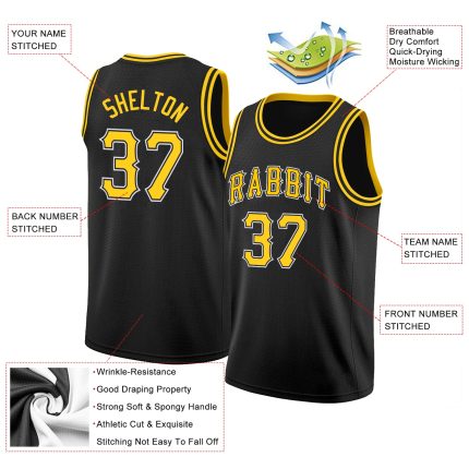 Personalized Black Gold White Basketball Jersey Round Neck Rib-Knit Personalized Black Gold-White Round Neck Rib-Knit Basketball