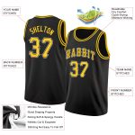 Custom Team Basketball Jersey with Personalized Name and Number - Black Gold White Round Neck Rib-Knit Design Personalized
