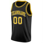 Custom Team Basketball Jersey with Personalized Name and Number - Black Gold White Round Neck Rib-Knit Design Personalized