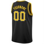 Custom Team Basketball Jersey with Personalized Name and Number - Black Gold White Round Neck Rib-Knit Design Personalized