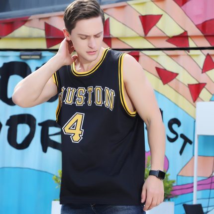Custom Team Basketball Jersey with Personalized Name and Number - Black Gold White Round Neck Rib-Knit Design Personalized