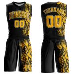 Personalized Basketball Jersey Black Gold-White Round Neck Sublimation Suit Personalized Black Gold-White Round Neck Sublimation