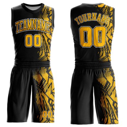 Personalized Basketball Jersey Black Gold-White Round Neck Sublimation Suit Personalized Black Gold-White Round Neck Sublimation