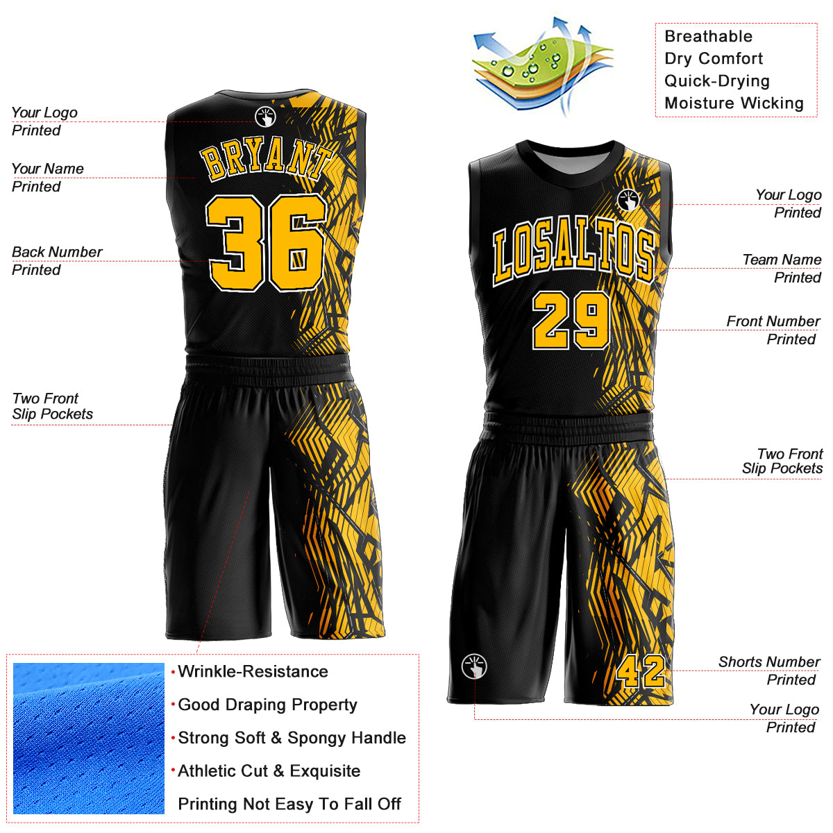 Personalized Black Gold-White Round Neck Sublimation Basketball Suit Jersey Personalized Basketball Jersey in Black Gold and White, Round Neck Sublimation Design Personalized Black Gold-White Round - Image 2
