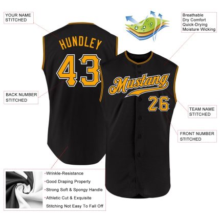 Personalized Black White Gold Sleeveless Baseball Jersey for Men and Women Personalized Black Gold-White Sleeveless Baseball