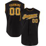 Personalized Black White Gold Sleeveless Baseball Jersey for Men and Women Personalized Black Gold-White Sleeveless Baseball